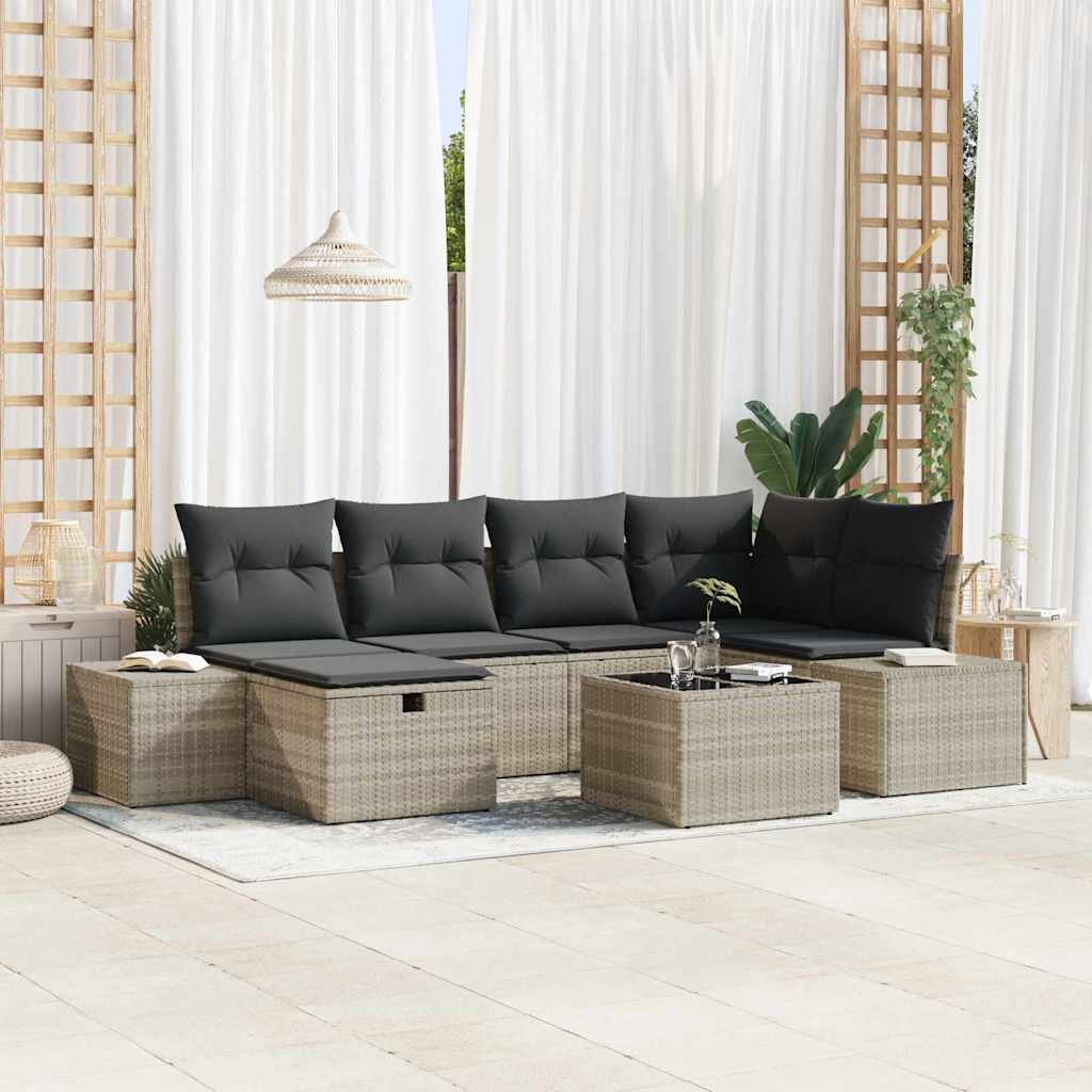 Garten-Sofa-Set 7 pcs Hellgrau 55 x 62 x 69 cm Poly Rattan